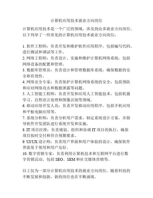计算机应用技术就业方向岗位