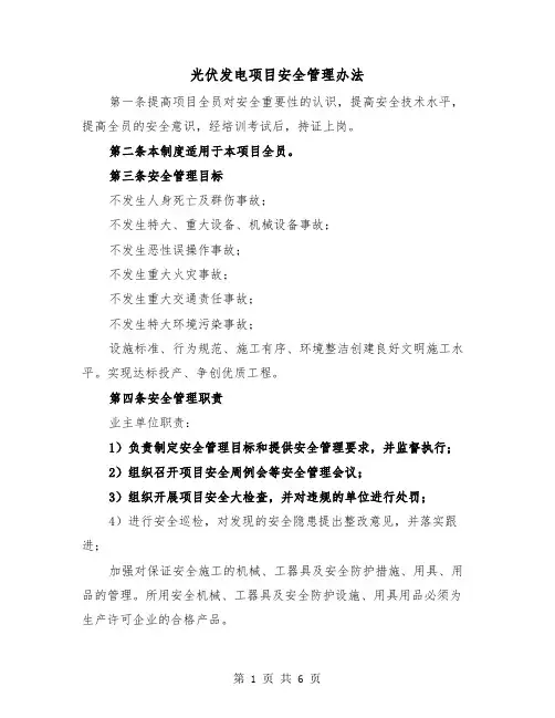 光伏发电项目安全管理办法（二篇）