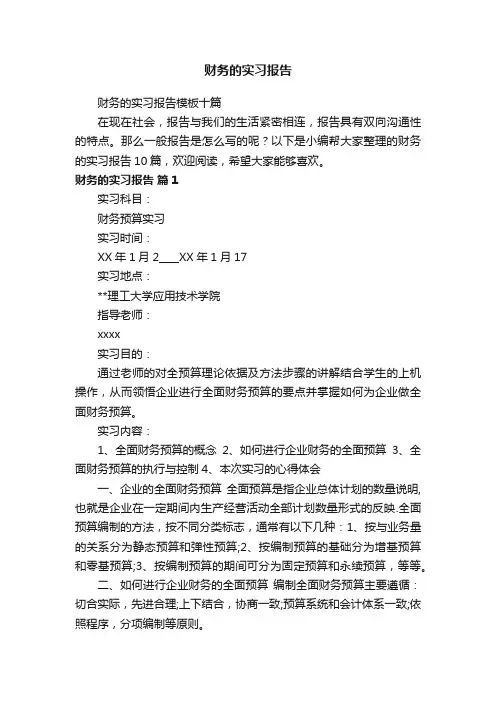 财务的实习报告模板十篇