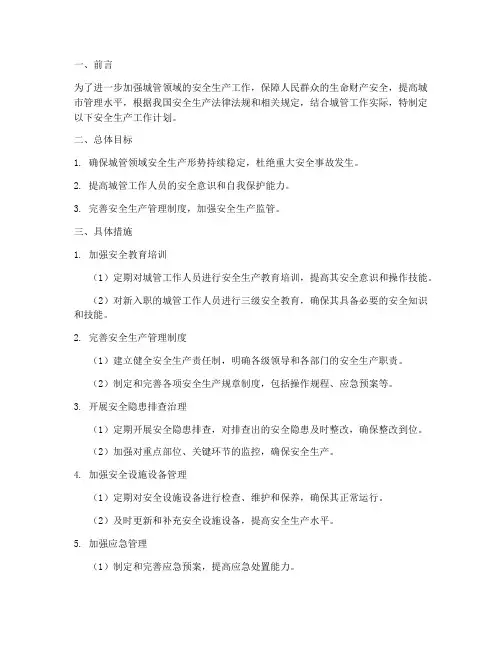 城管领域安全生产工作计划