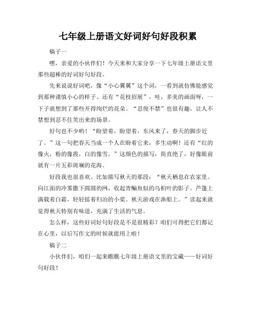 七年级上册语文好词好句好段积累