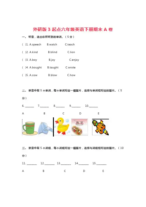 外研社(三起)六年级下册英语期末试卷 A B卷 (2套,含答案)