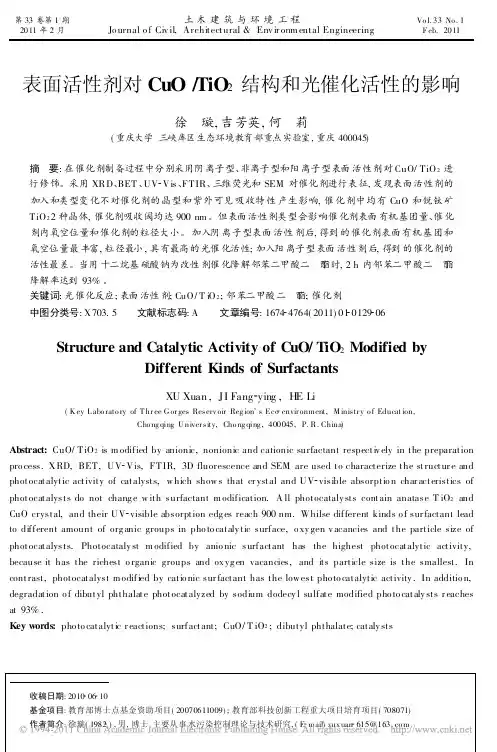 表面活性剂对CuO_TiO_2结构和光催化活性的影响