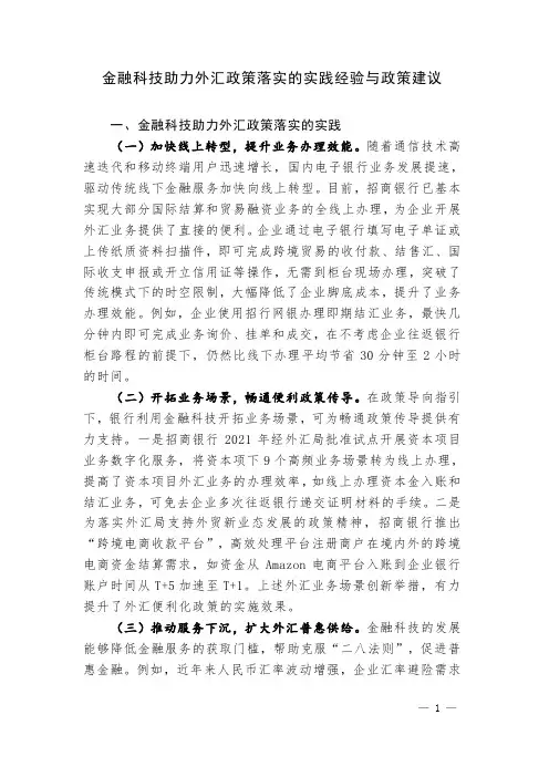 金融科技助力外汇政策落实的实践经验与政策建议