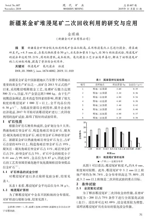新疆某金矿堆浸尾矿二次回收利用的研究与应用