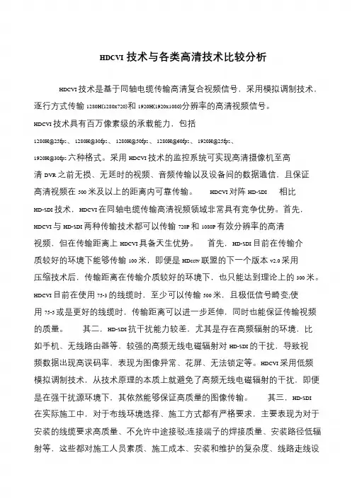 HDCVI技术与各类高清技术比较分析