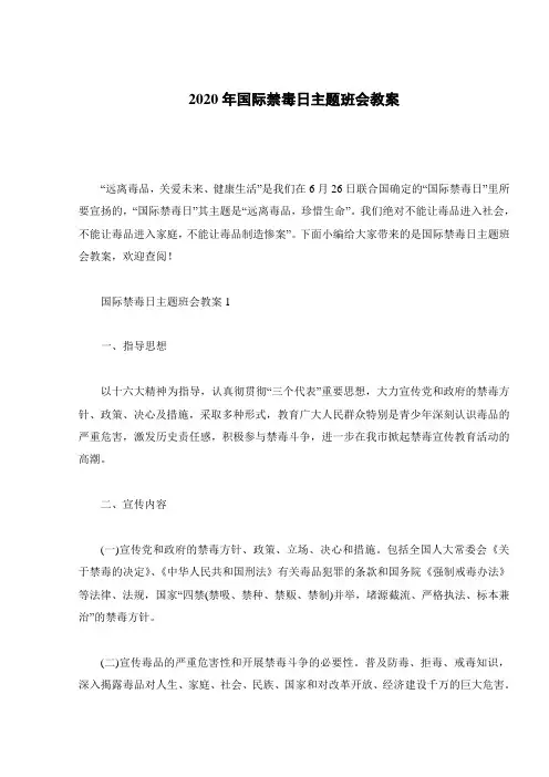 2020年国际禁毒日主题班会教案