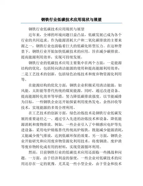 钢铁行业低碳技术应用现状与展望