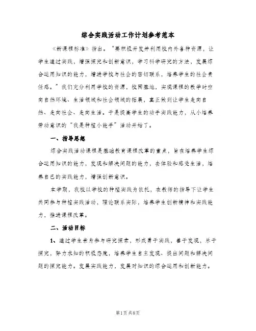 综合实践活动工作计划参考范本（3篇）