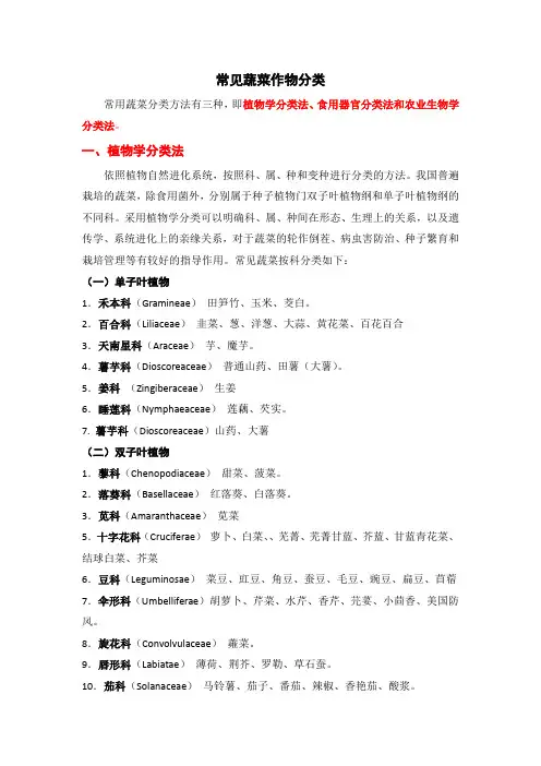 蔬菜作物分类