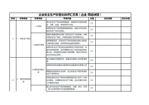 企业安全生产标准化自评扣分项目汇总表模板(冶金-烧结球团)