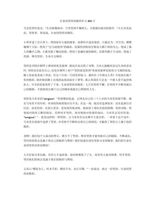生命因坚持而精彩作文800字完美版