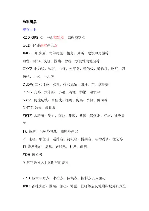 CAD地形图各图层表示含义