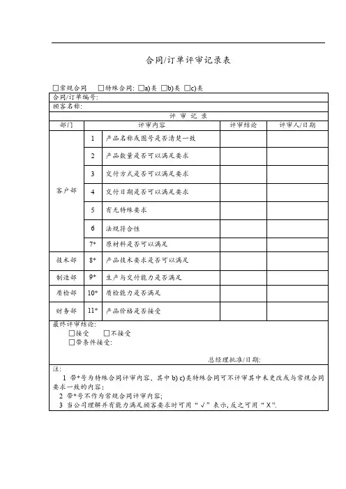 合同订单评审记录表