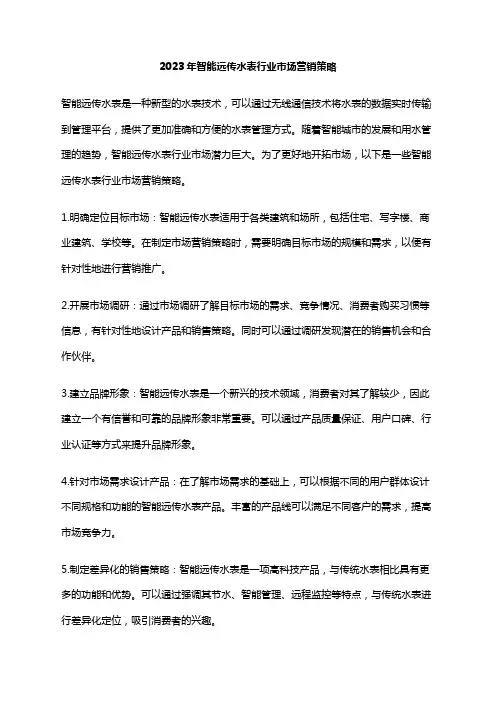 2023年智能远传水表行业市场营销策略