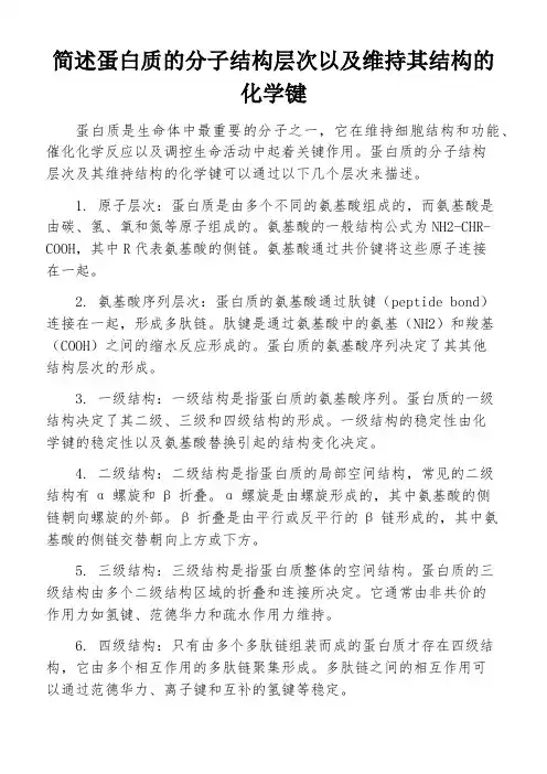 简述蛋白质的分子结构层次以及维持其结构的化学键