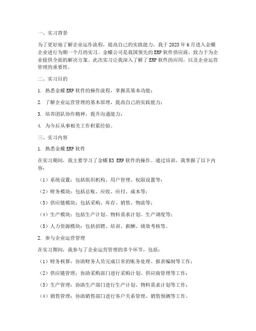 金蝶企业实习报告