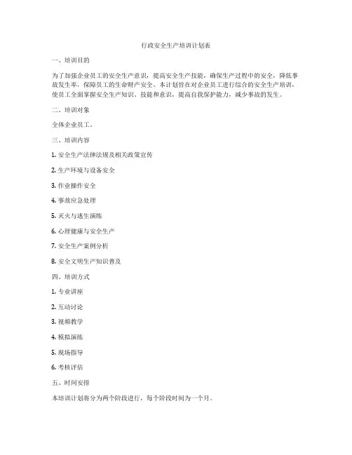行政安全生产培训计划表