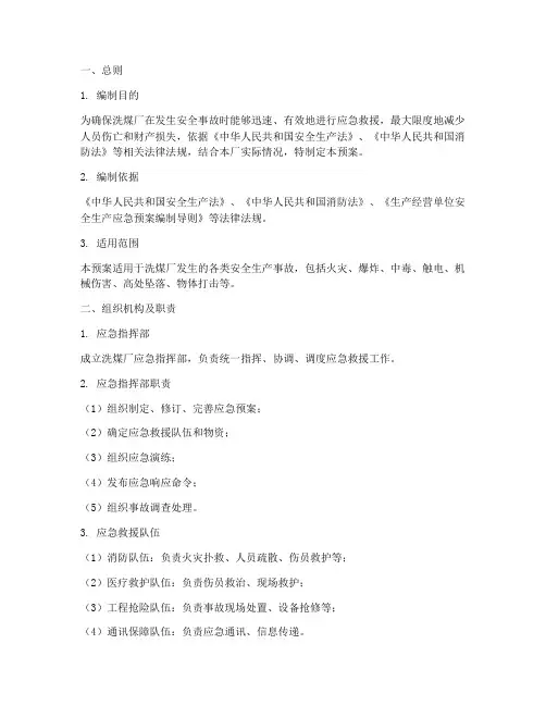 洗煤厂安全应急预案模板