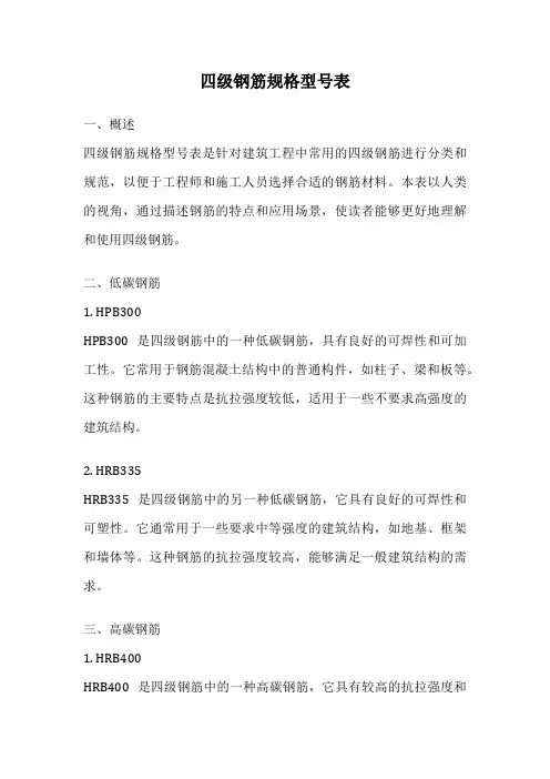四级钢筋规格型号表
