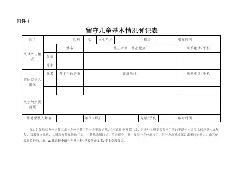 留守儿童基本情况登记表