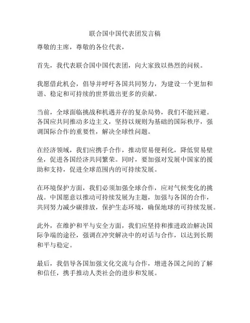 联合国中国代表团发言稿