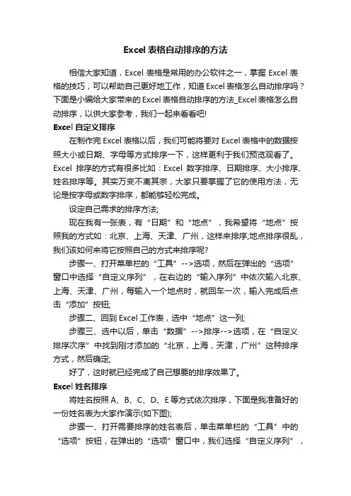 Excel表格自动排序的方法