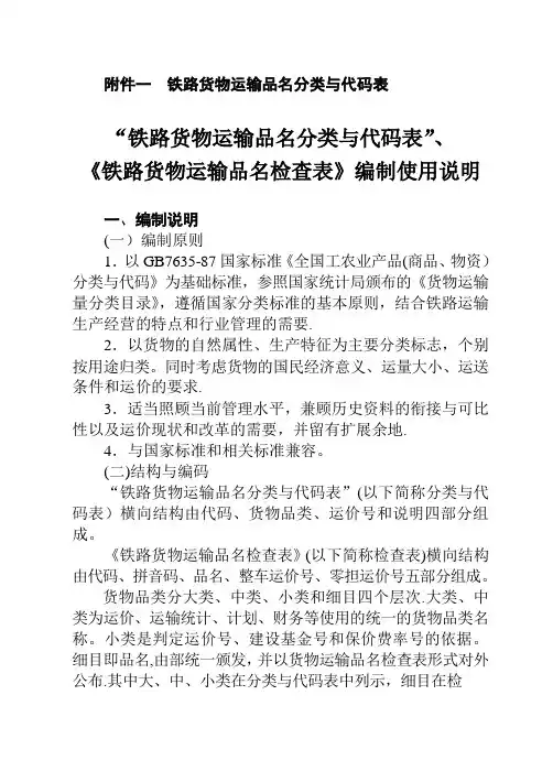 铁路货物运输品名分类与代码表