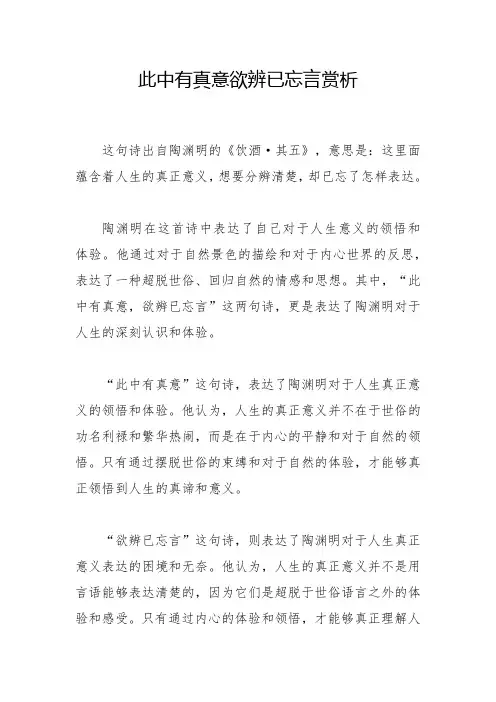 此中有真意欲辨已忘言赏析