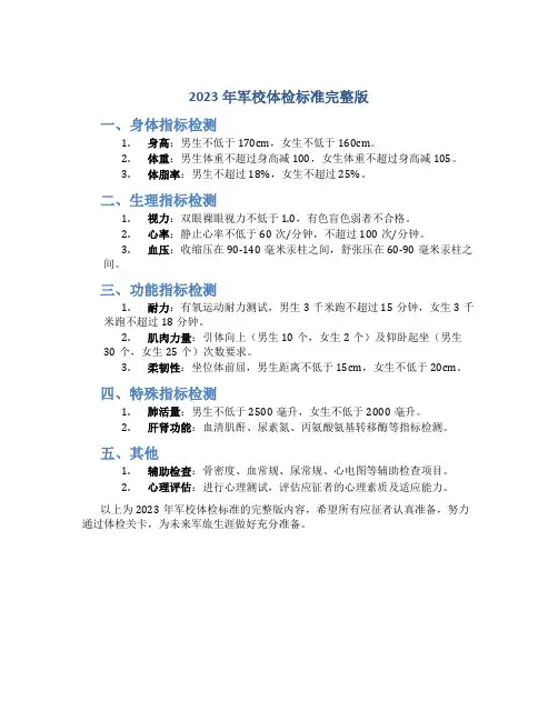 2023年军校体检标准完整版