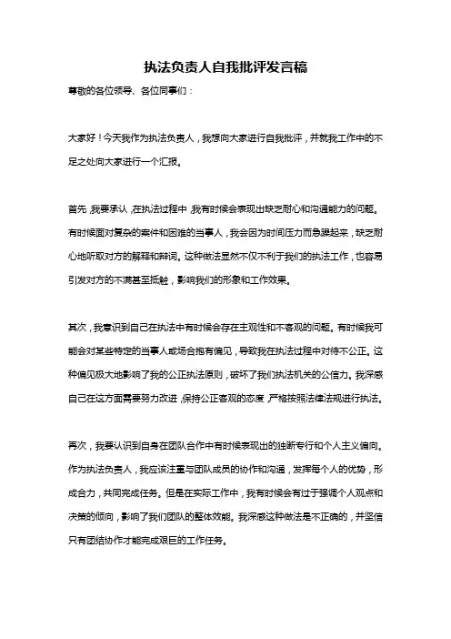 执法负责人自我批评发言稿