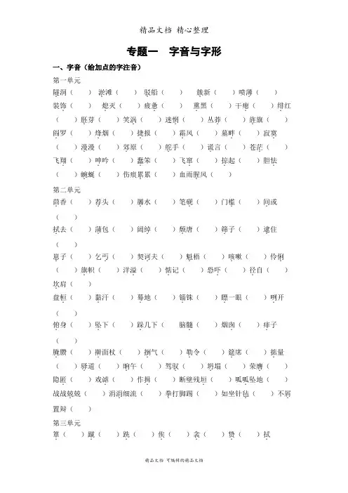 部编人教版九年级下册初中语文 专题一 字音与字形