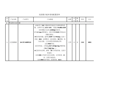 高清数字庭审系统配置清单