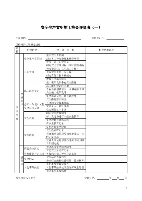 安全文明评价表