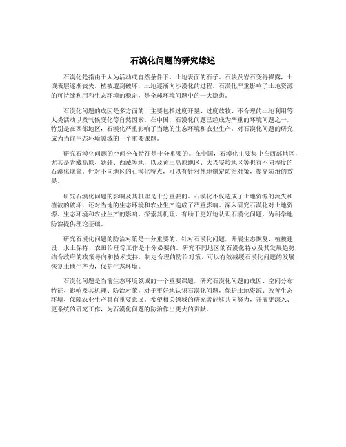 石漠化问题的研究综述