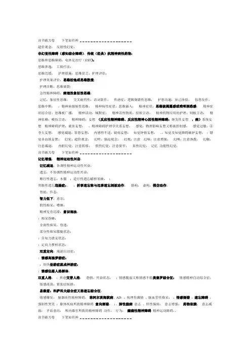 精神障碍护理学小条做条名词解释简答题已排版