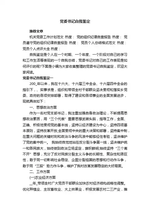 党委书记自我鉴定