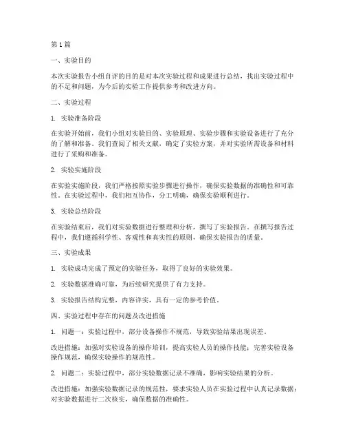 实验报告小组自评(3篇)