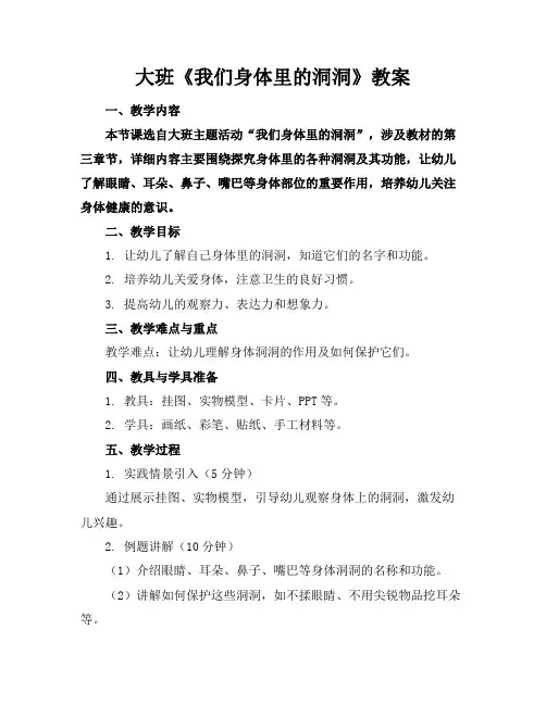 大班《我们身体里的洞洞》教案