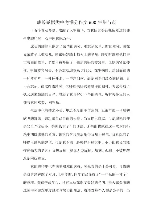 成长感悟类中考满分作文600字毕节市