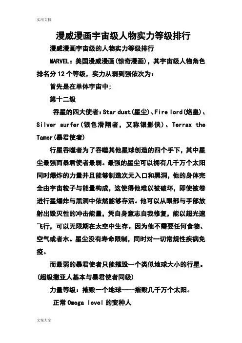 漫威漫画宇宙级人物实力等级排行