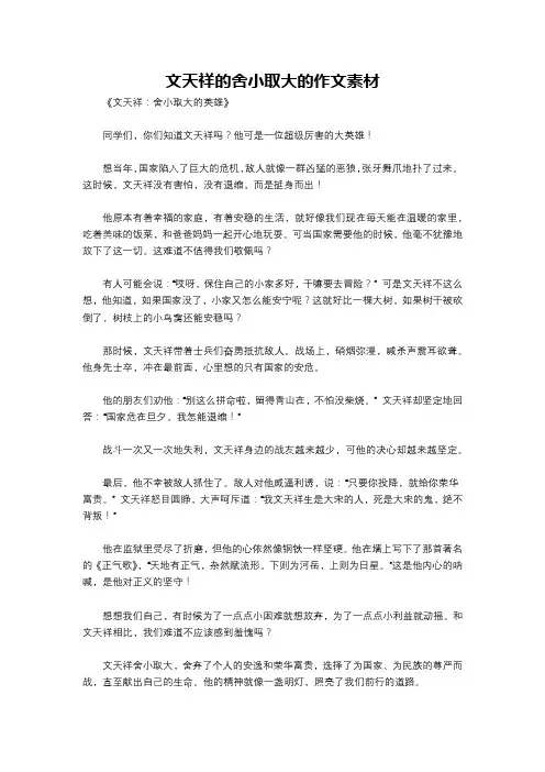 文天祥的舍小取大的作文素材