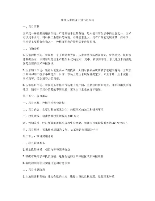 种植玉米创业计划书怎么写