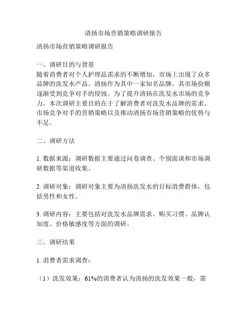 清扬市场营销策略调研报告