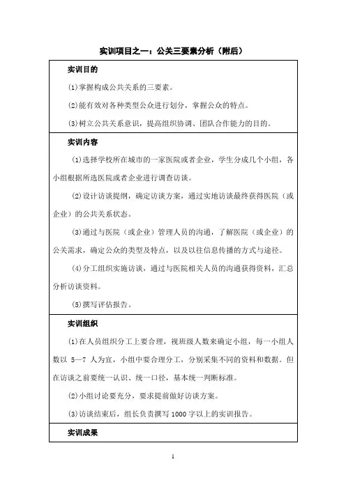国开作业《公共关系学》实训项目1：公关三要素分析（六选一）参考738