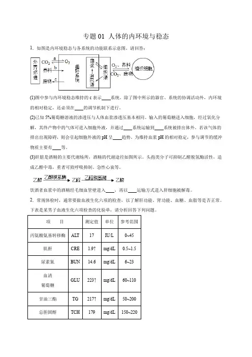 专题01人体的内环境与稳态(综合题30道)