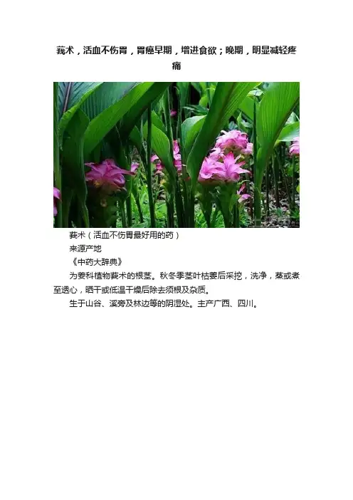 莪术，活血不伤胃，胃癌早期，增进食欲；晚期，明显减轻疼痛