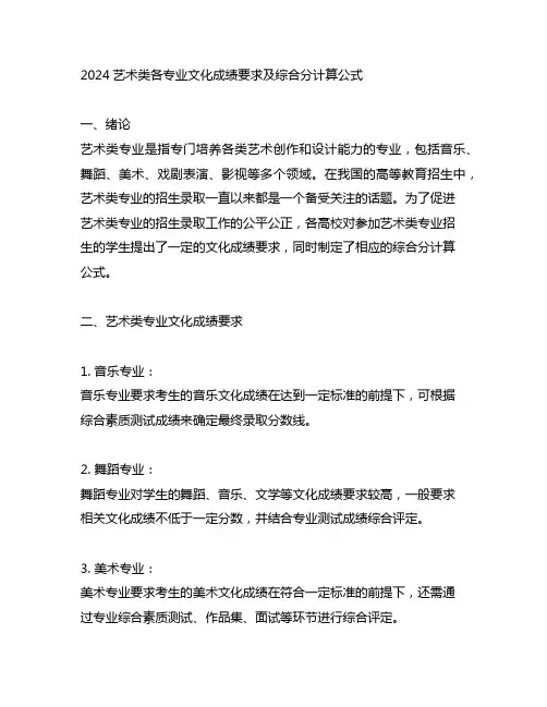 2024艺术类各专业文化成绩要求及综合分计算公式