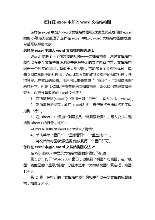 怎样在excel中加入word文档结构图