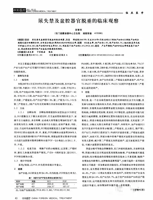 尿失禁及盆腔器官脱垂的临床观察